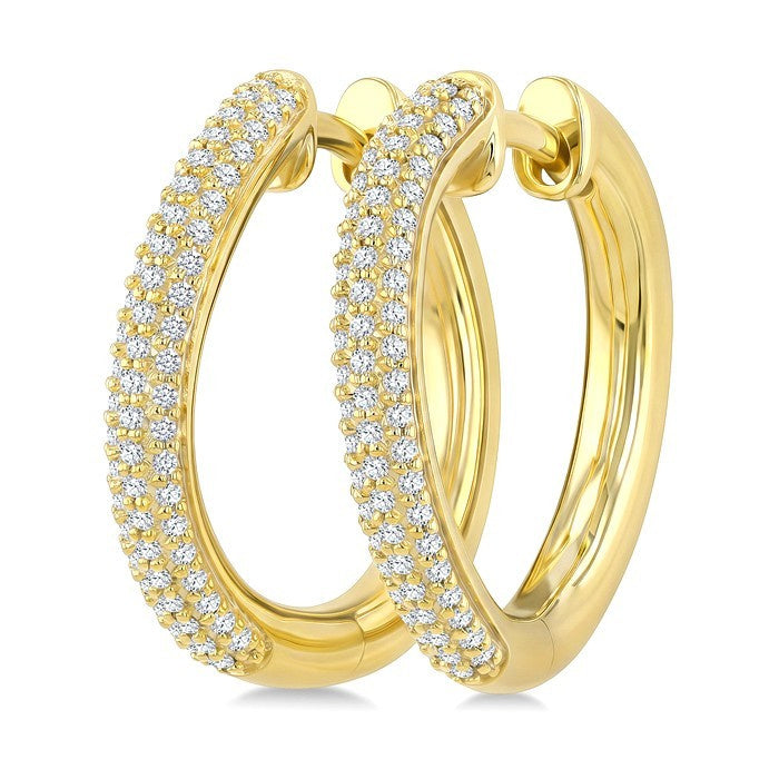 1/2 Ctw Round Cut Diamond Aeris Gold Semi Solid Fashion Hoop Earrings in 14K Yellow Gold