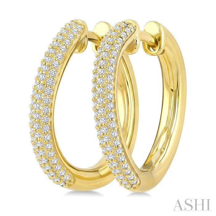 1/2 Ctw Round Cut Diamond Aeris Gold Semi Solid Fashion Hoop Earrings in 14K Yellow Gold