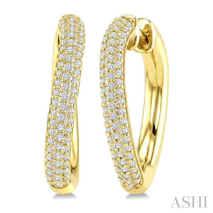 1/2 Ctw Round Cut Diamond Aeris Gold Semi Solid Fashion Hoop Earrings in 14K Yellow Gold