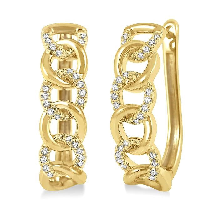 1/4 Ctw Curb & Cuban Round Cut Diamond Hoop Earrings in 14K Yellow Gold