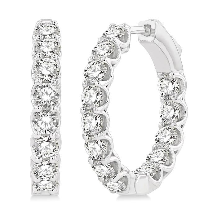 3 Ctw Inside-Out Round Cut Diamond Hoop Earrings in 14K White Gold