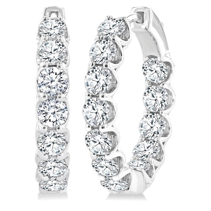 4 Ctw Inside-Out Round Cut Diamond Hoop Earrings in 14K White Gold