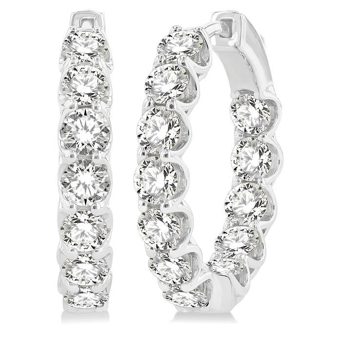 5 Ctw Inside-Out Round Cut Diamond Hoop Earrings in 14K White Gold