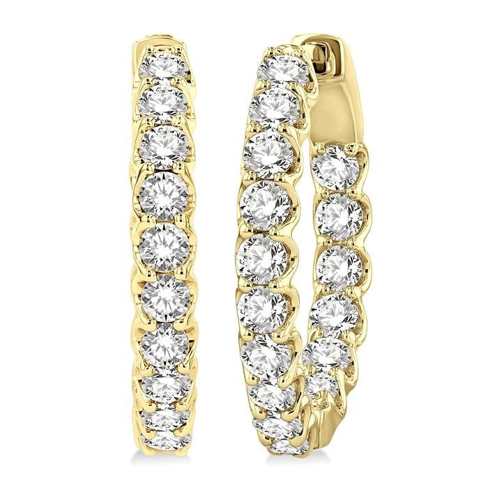 2 Ctw Inside-Out Round Cut Diamond Hoop Earrings in 14K Yellow Gold