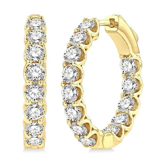 3 Ctw Inside-Out Round Cut Diamond Hoop Earrings in 14K Yellow Gold