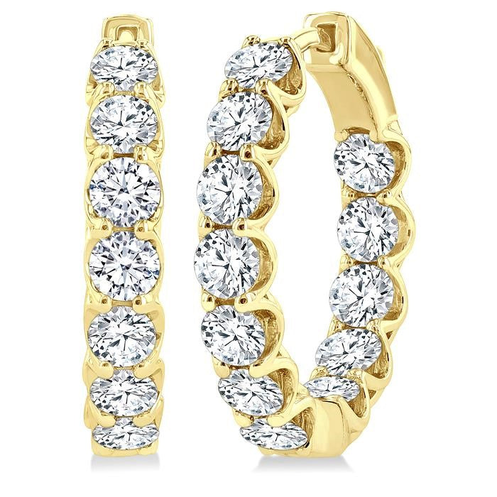 4 Ctw Inside-Out Round Cut Diamond Hoop Earrings in 14K Yellow Gold