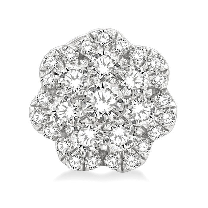 3/4 Ctw Flower Pattern Round Cut Diamond Fashion Stud Earrings in 14K White Gold