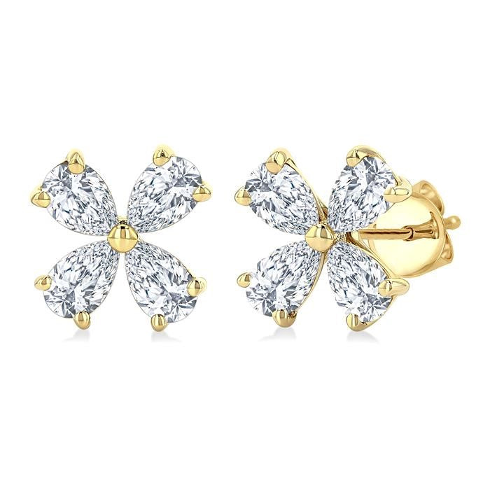 1/2 Ctw Floral Pear Cut Diamond Stud Earrings in 14K Yellow Gold