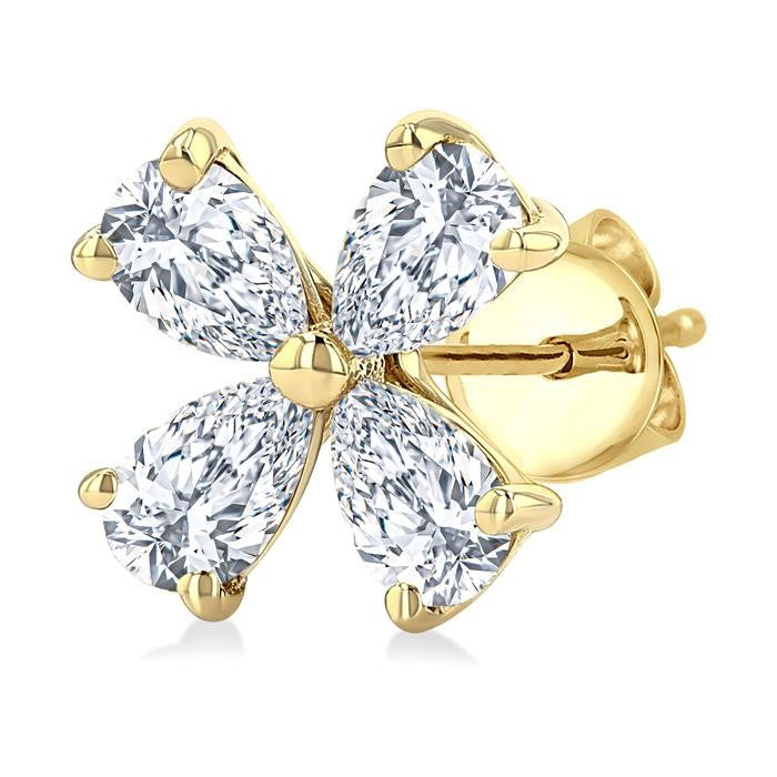 1/2 Ctw Floral Pear Cut Diamond Stud Earrings in 14K Yellow Gold