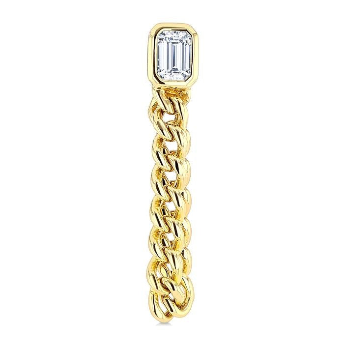 1/3 Ctw Curb Link Dangler Bezel Set Emerald Cut Diamond Fashion Earrings in 14K Yellow Gold