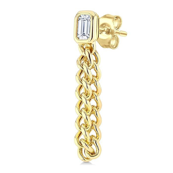 1/3 Ctw Curb Link Dangler Bezel Set Emerald Cut Diamond Fashion Earrings in 14K Yellow Gold