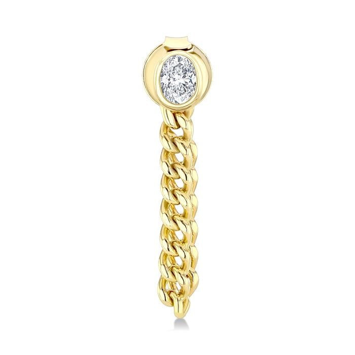 1/3 Ctw Bezel Set Oval Cut Diamond Curb Link Chain Dangler Fashion Earrings in 14K Yellow Gold