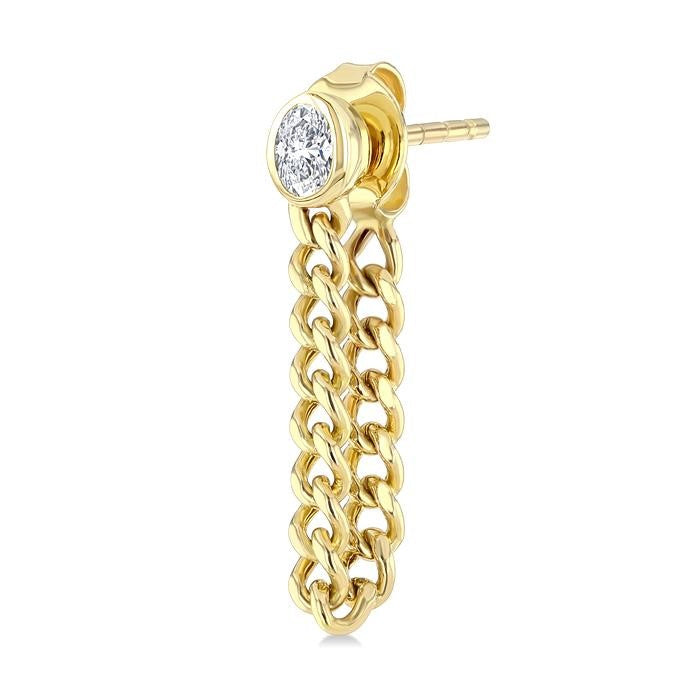 1/3 Ctw Bezel Set Oval Cut Diamond Curb Link Chain Dangler Fashion Earrings in 14K Yellow Gold