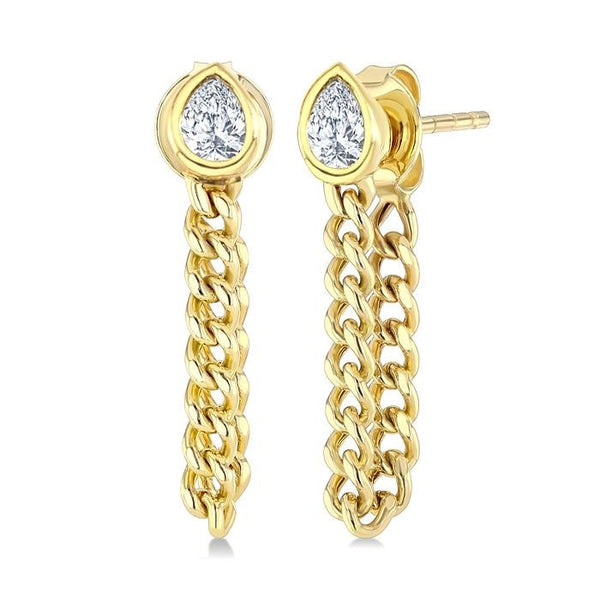 1/3 Ctw Bezel Set Pear Cut Diamond Curb Link Fashion Earrings in 14K Yellow Gold