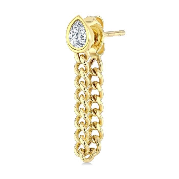 1/3 Ctw Bezel Set Pear Cut Diamond Curb Link Fashion Earrings in 14K Yellow Gold