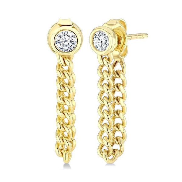 1/3 Ctw Bezel Set Round Cut Diamond Curb Link Fashion Earrings in 14K Yellow Gold