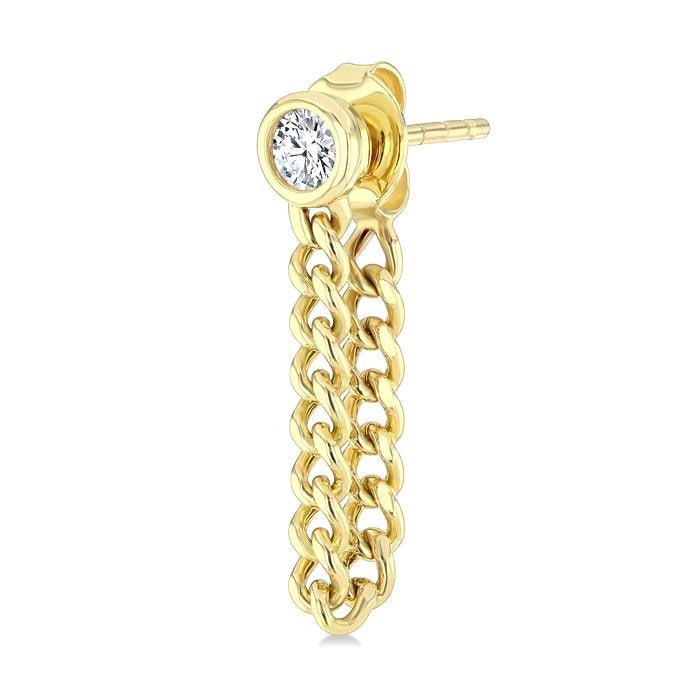 1/3 Ctw Bezel Set Round Cut Diamond Curb Link Fashion Earrings in 14K Yellow Gold