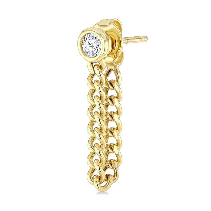 Round Bezel Curb Link Fashion Chain Earrings