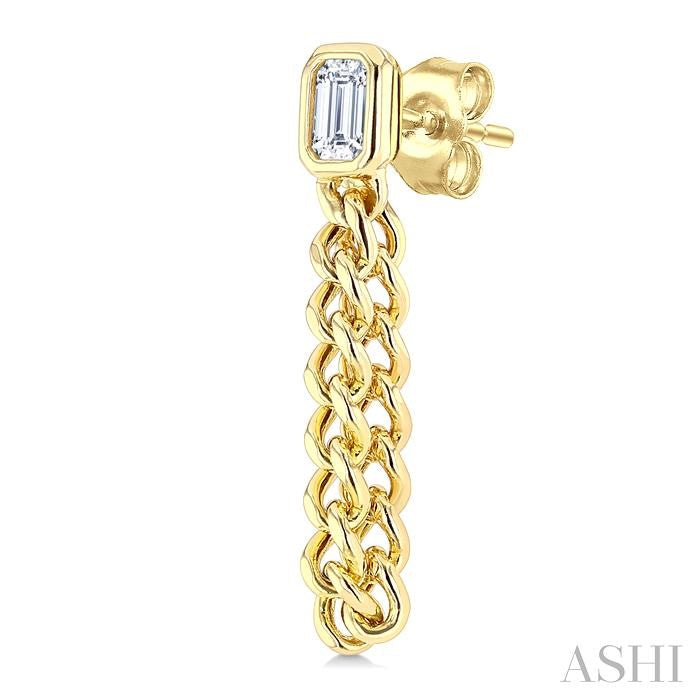 1/3 Ctw Curb Link Dangler Bezel Set Emerald Cut Diamond Fashion Earrings in 14K Yellow Gold