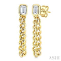 1/3 Ctw Curb Link Dangler Bezel Set Emerald Cut Diamond Fashion Earrings in 14K Yellow Gold