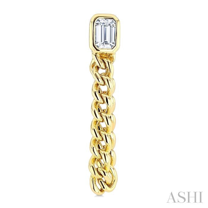 1/3 Ctw Curb Link Dangler Bezel Set Emerald Cut Diamond Fashion Earrings in 14K Yellow Gold