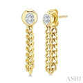 1/3 Ctw Bezel Set Oval Cut Diamond Curb Link Chain Dangler Fashion Earrings in 14K Yellow Gold