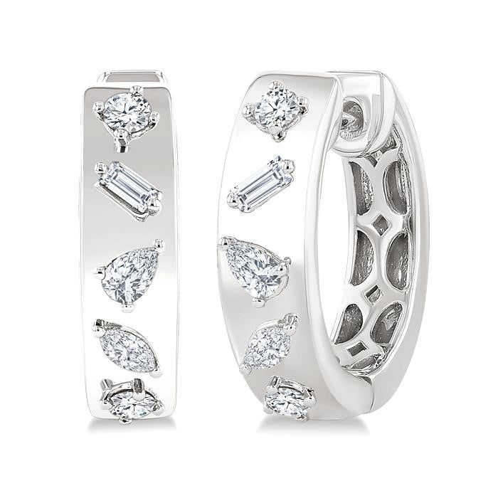 1/3 Ctw Mixed Cut Diamond Fashion Hoop Earrings in 14K White Gold