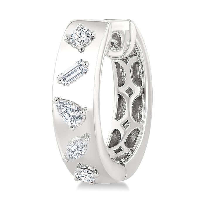 1/3 Ctw Mixed Cut Diamond Fashion Hoop Earrings in 14K White Gold