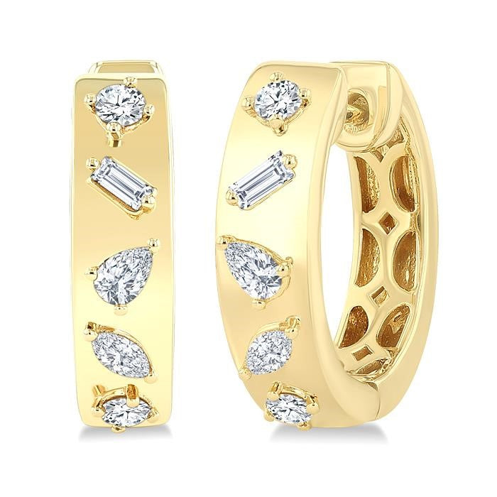 1/3 Ctw Mixed Cut Diamond Fashion Hoop Earrings in 14K Yellow Gold