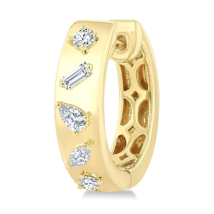 1/3 Ctw Mixed Cut Diamond Fashion Hoop Earrings in 14K Yellow Gold