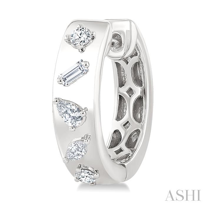 1/3 Ctw Mixed Cut Diamond Fashion Hoop Earrings in 14K White Gold