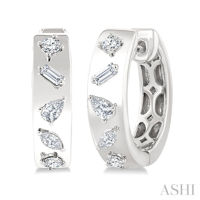 1/3 Ctw Mixed Cut Diamond Fashion Hoop Earrings in 14K White Gold