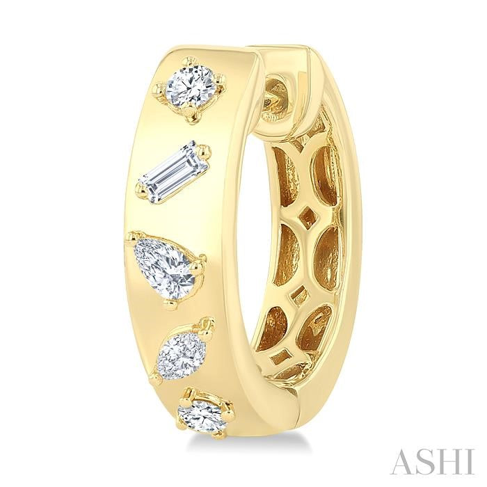 1/3 Ctw Mixed Cut Diamond Fashion Hoop Earrings in 14K Yellow Gold