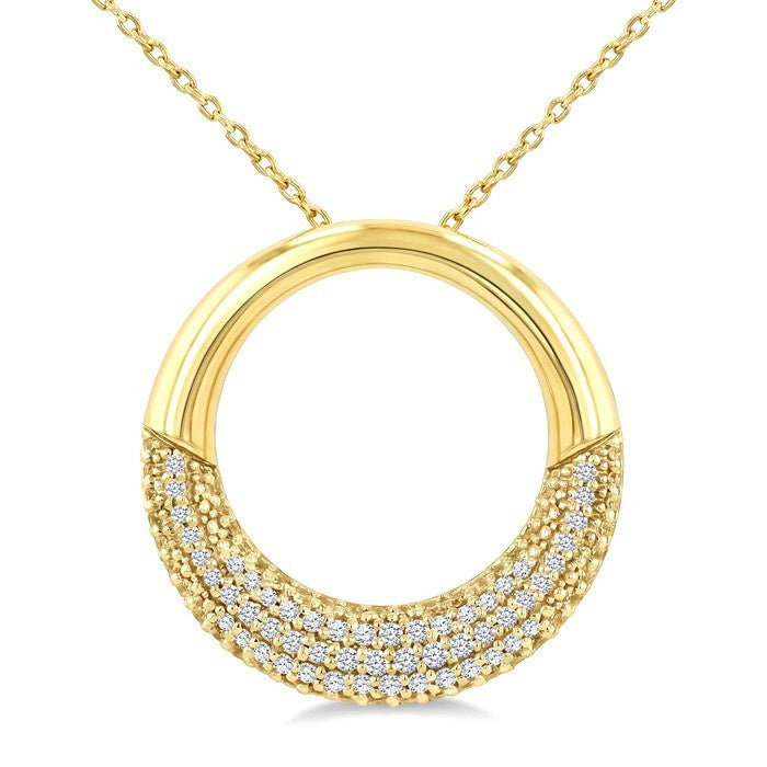 3/8 Ctw Round Cut Golden Glow Diamond Aeris Gold Circle Pendant With Chain in 14K Yellow Gold