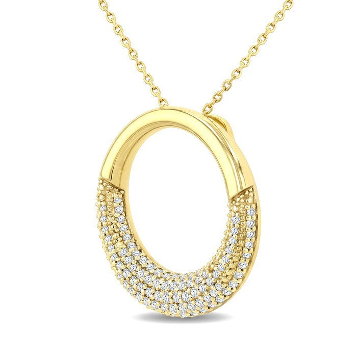 3/8 Ctw Round Cut Golden Glow Diamond Aeris Gold Circle Pendant With Chain in 14K Yellow Gold