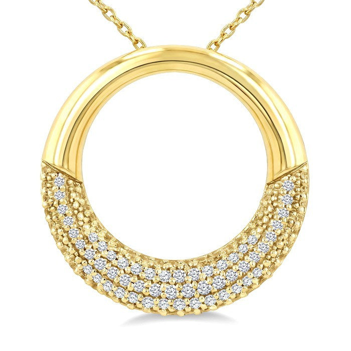 3/8 Ctw Round Cut Golden Glow Diamond Aeris Gold Circle Pendant With Chain in 14K Yellow Gold