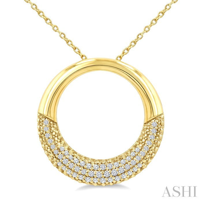 3/8 Ctw Round Cut Golden Glow Diamond Aeris Gold Circle Pendant With Chain in 14K Yellow Gold