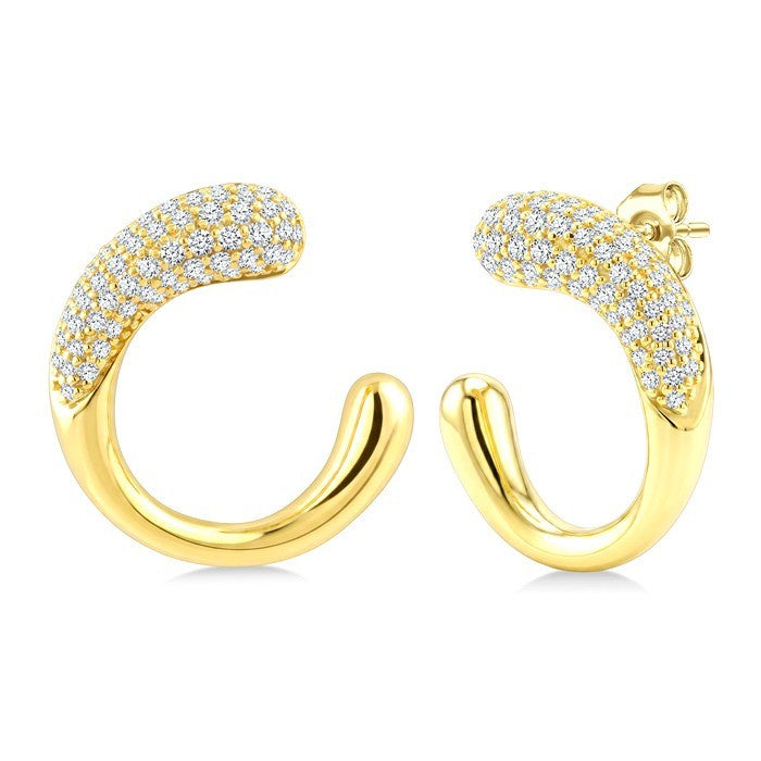 1/2 Ctw Round Cut Diamond Aeris Gold Semi Solid Fashion Half Hoop Earrings in 14K Yellow Gold
