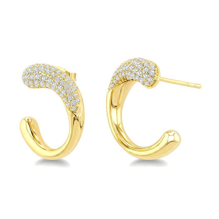 1/2 Ctw Round Cut Diamond Aeris Gold Semi Solid Fashion Half Hoop Earrings in 14K Yellow Gold