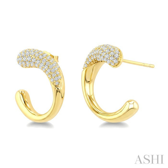 1/2 Ctw Round Cut Diamond Aeris Gold Semi Solid Fashion Half Hoop Earrings in 14K Yellow Gold