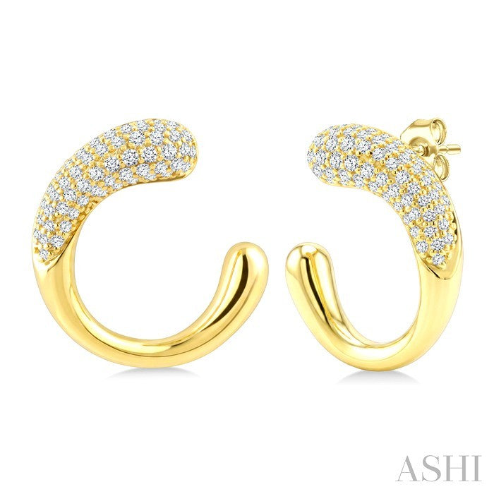 1/2 Ctw Round Cut Diamond Aeris Gold Semi Solid Fashion Half Hoop Earrings in 14K Yellow Gold