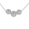 Diamond Three Stone Round Halo Necklace