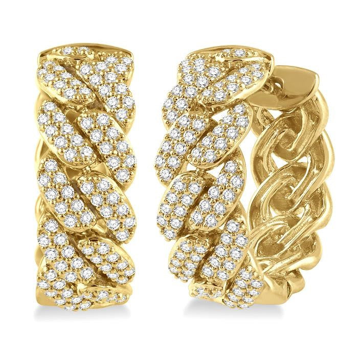 3/4 Ctw Round Cut Diamond Cuban Link Hoop Earrings in 14K Yellow Gold