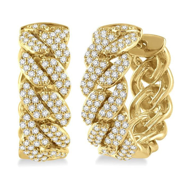 3/4 Ctw Round Cut Diamond Cuban Link Hoop Earrings in 14K Yellow Gold