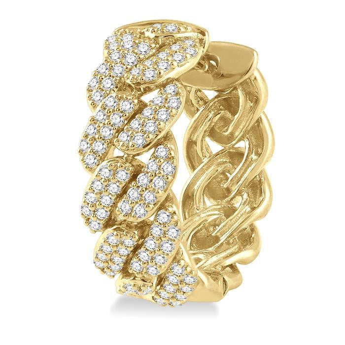 3/4 Ctw Round Cut Diamond Cuban Link Hoop Earrings in 14K Yellow Gold