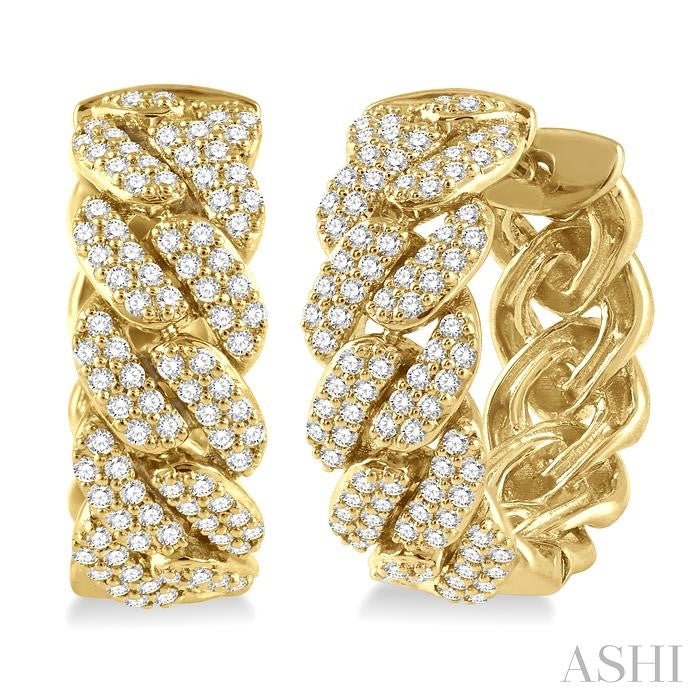 3/4 Ctw Round Cut Diamond Cuban Link Hoop Earrings in 14K Yellow Gold