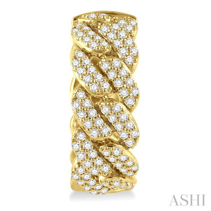 3/4 Ctw Round Cut Diamond Cuban Link Hoop Earrings in 14K Yellow Gold
