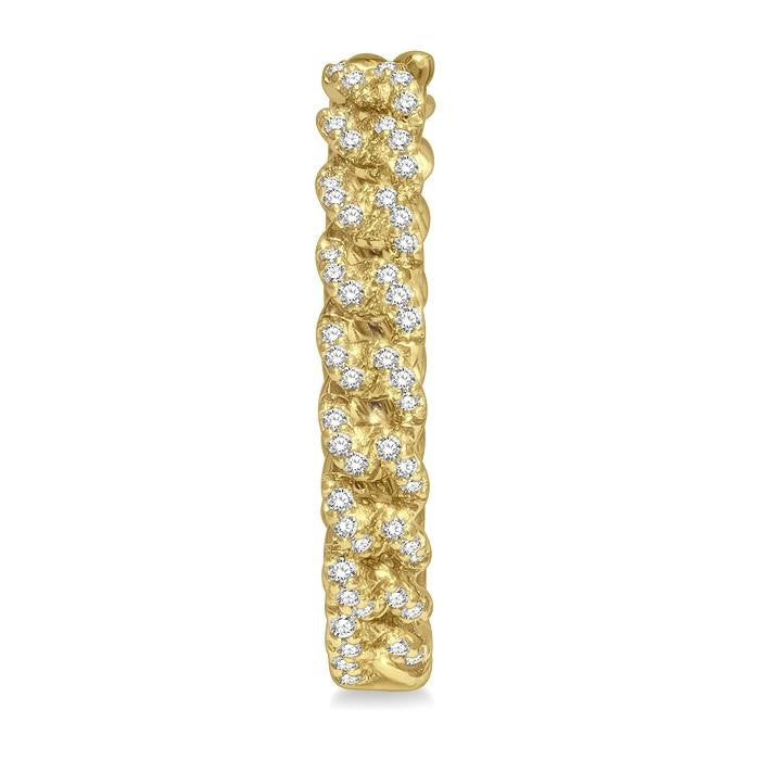 1/3 Ctw Round Cut Diamond Curb & Cuban Hoop Earrings in 14K Yellow Gold