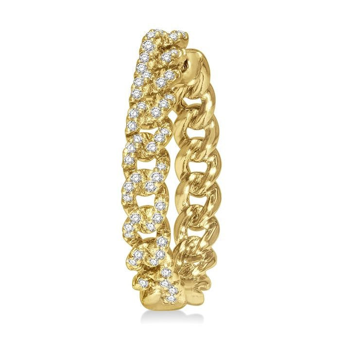 1/3 Ctw Round Cut Diamond Curb & Cuban Hoop Earrings in 14K Yellow Gold