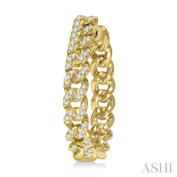 1/3 Ctw Round Cut Diamond Curb & Cuban Hoop Earrings in 14K Yellow Gold